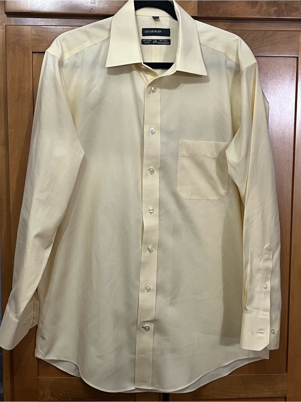 Leo Chevalier Design Men's Non-Iron 100% Cotton Dress Shirt Cream Yellow Sz 16